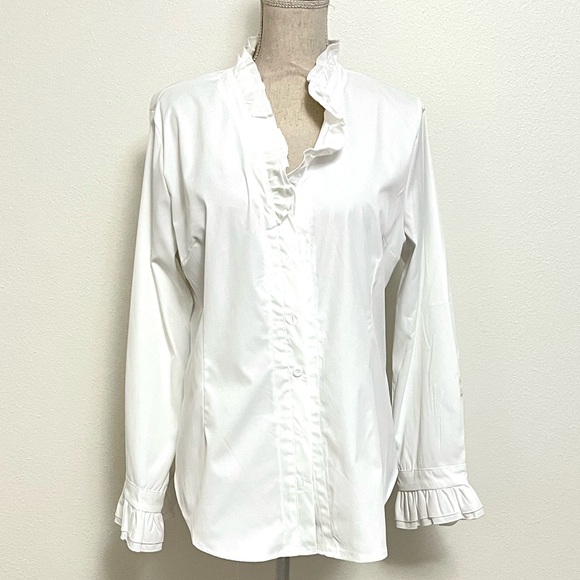 Women's White Ruffle Blouse - Picture 5 of 10